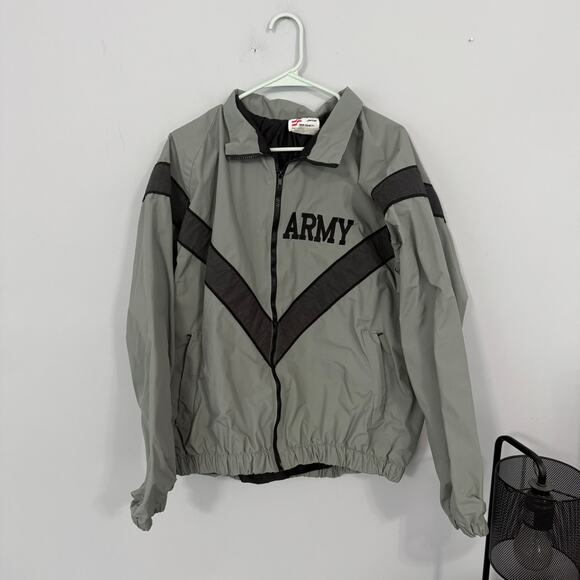 Vintage US ARMY PFU Gray Reflective Windbreaker Jacket PT Adult Size Large Reg - Picture 1 of 8
